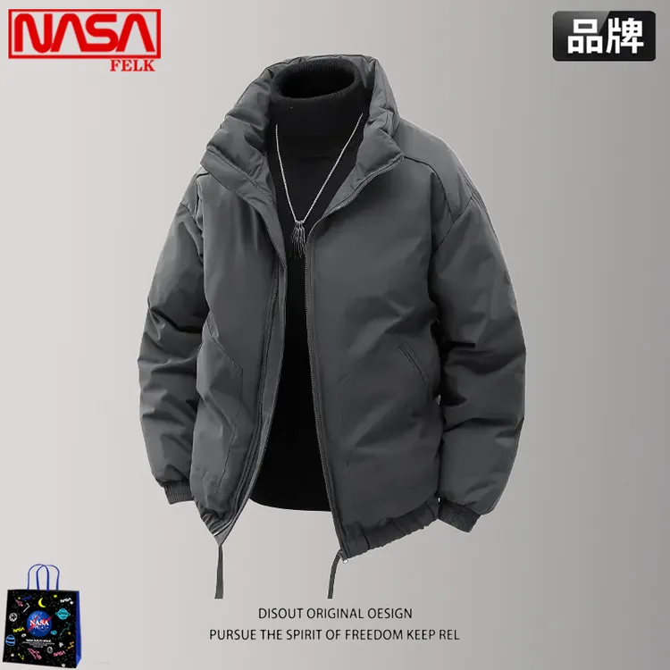NASA潮牌立领棉衣男款冬季男士加厚防寒保暖宽松休闲纯色棉服外套