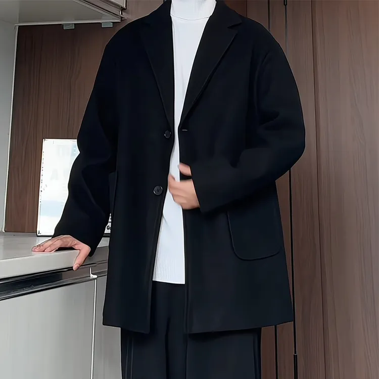 秋冬新款韩系男士呢大衣男痞帅毛呢外套宽松百搭大码潮流呢料上衣