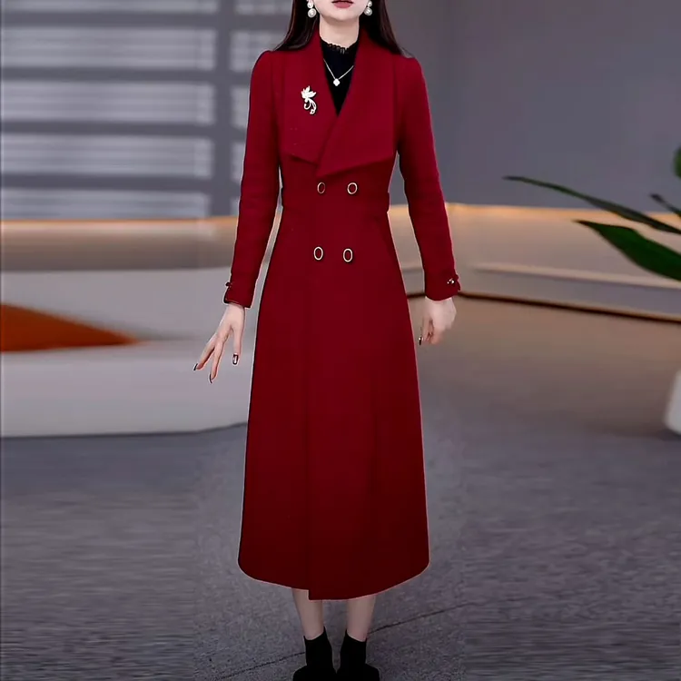 帛莱精纺夹棉加厚风衣外套2025冬季新款时尚气质修身长款女士大衣