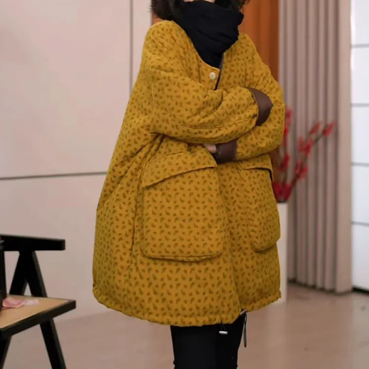 2025冬季新款女士复古时尚高级感棉服圆领气质百搭加厚面包服外套