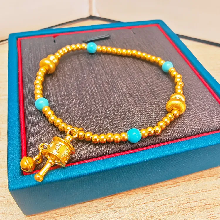 9#足金999 金珠葫芦转经筒 手串 配4颗绿松石 卡3金珠约56
