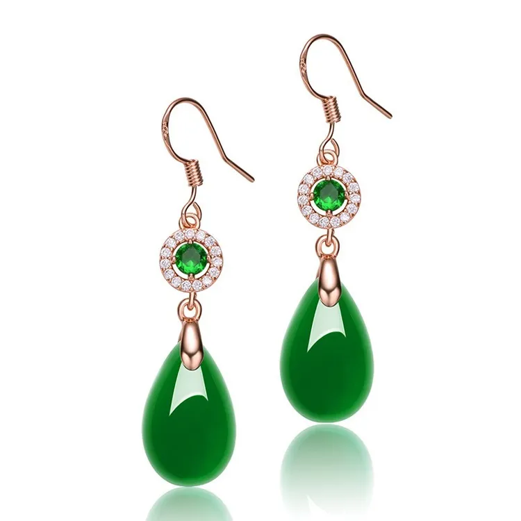 冰绿玉髓水滴耳坠气质女士玉耳饰耳勾正品玉髓耳坠附证书