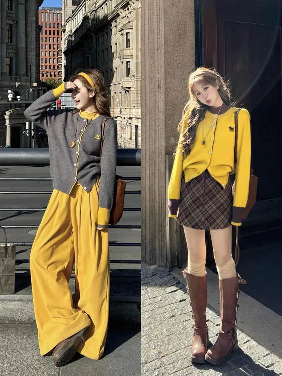 2025女秋冬季新款韩系圆领休闲刺绣狗狗百搭宽松撞色针织开衫上衣