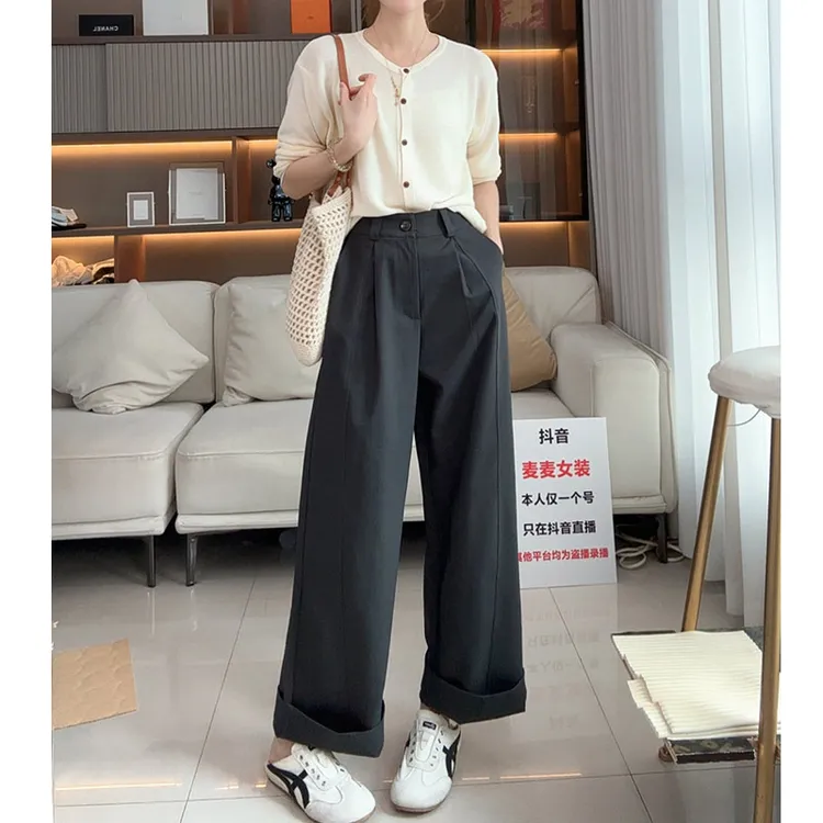 3025女装2025早秋季新款立体剪裁长裤阔腿裤时尚百搭休闲裤子女