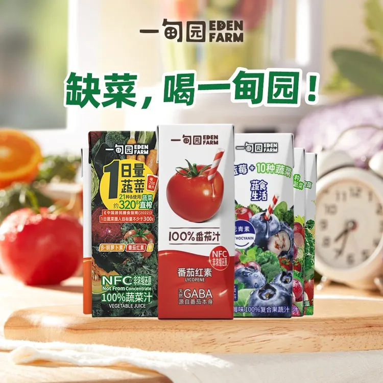 一甸园100%果蔬汁全家福口味轻松补蔬菜200ml*10盒/箱 