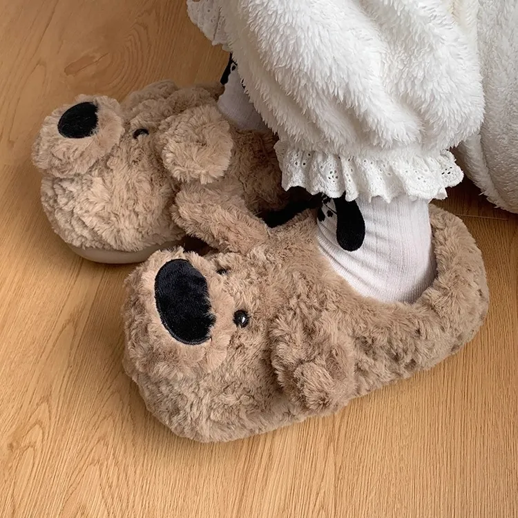 棉拖鞋女包跟冬季可爱卡通小狗情侣室内厚底防滑毛绒保暖家用棉鞋