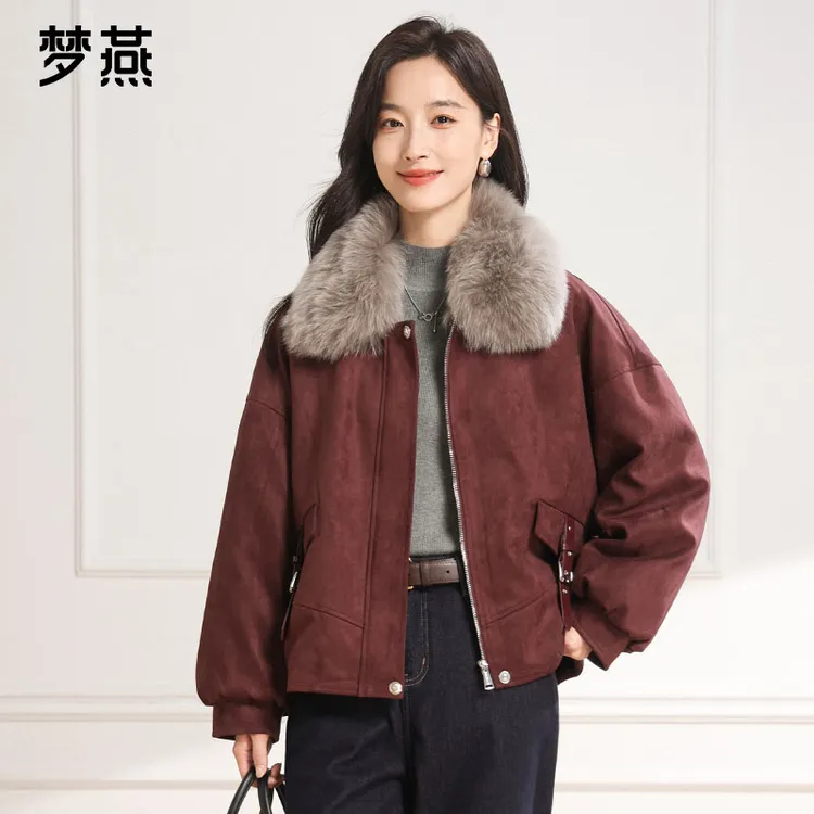 梦燕梦燕秋冬女休闲短款狐狸毛领90鹅绒派克羽绒服外套CY13B5003