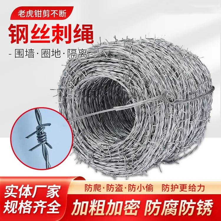 加密刺绳铁丝网铁蒺藜围墙防爬刺线防盗铁刺网圈地防贼墙上带刺网