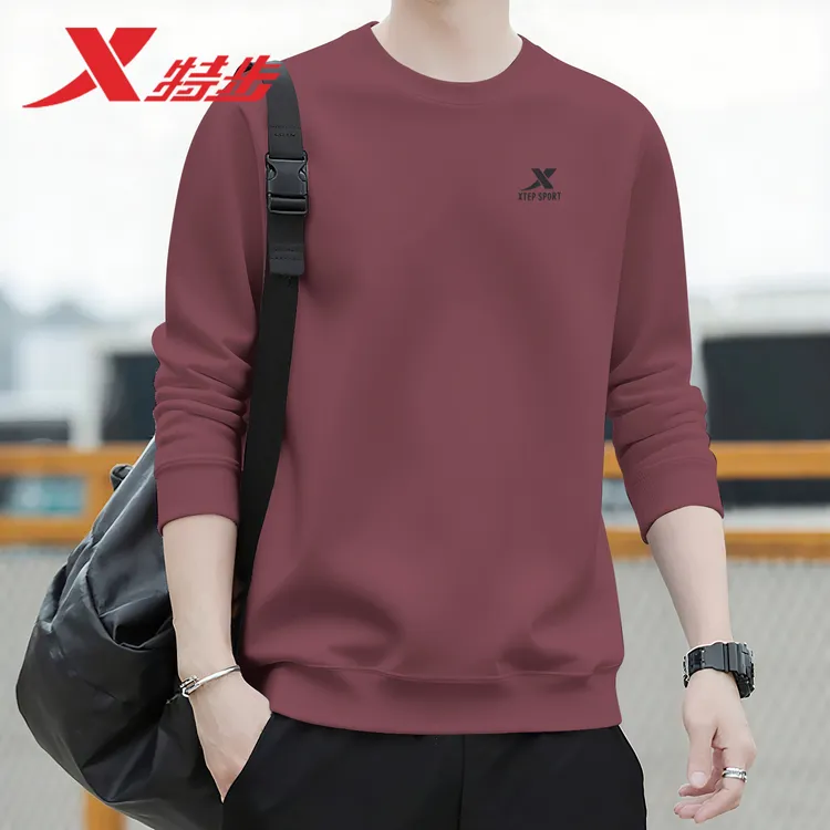 特步运动卫衣男士2025冬季圆领官方正品打底休闲套头长袖宽松男装