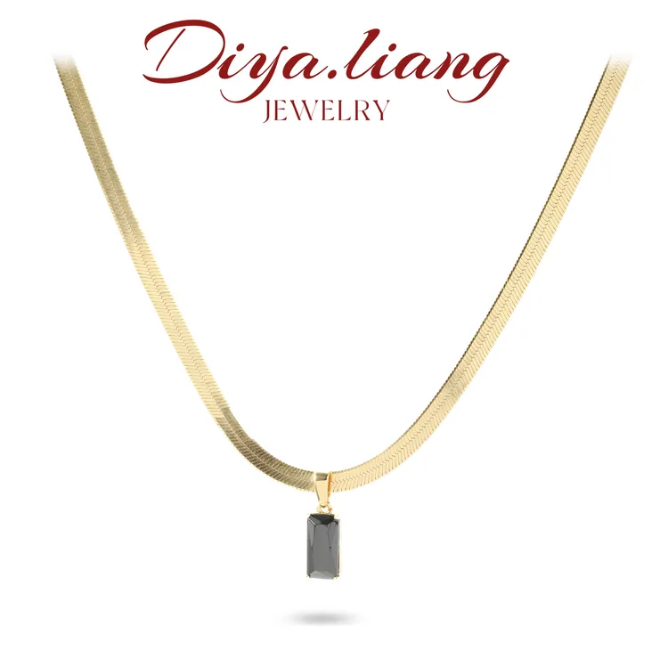 坠链均925银 梁雅帝新品【墨黑方糖】闪钻蛇骨轻奢气质纯银项链