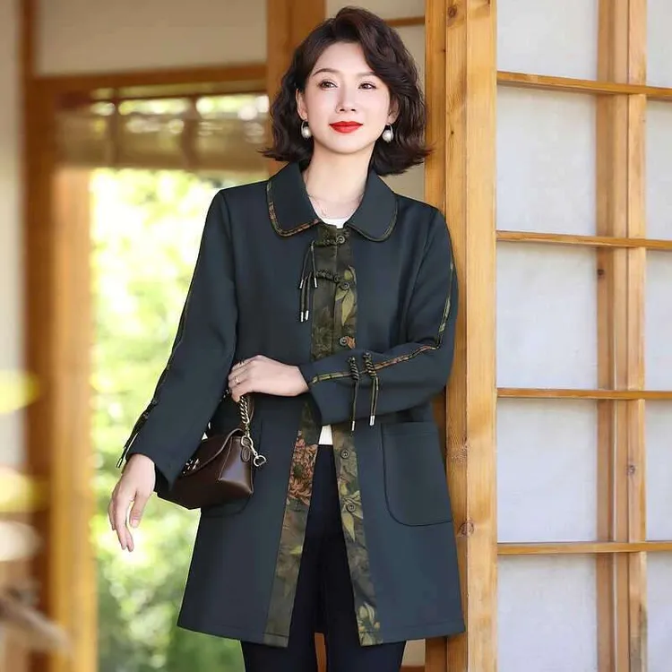 新中式国风高档气质盘扣中长款风衣洋气休闲中老年妈妈装休闲外套