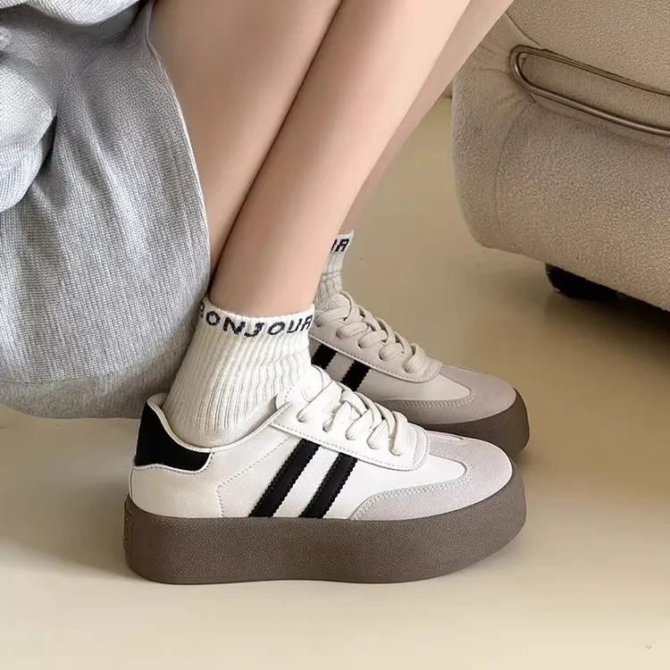 厚底德训鞋女春秋2025新款圆头百搭显脚小休闲板鞋韩版学生女鞋子