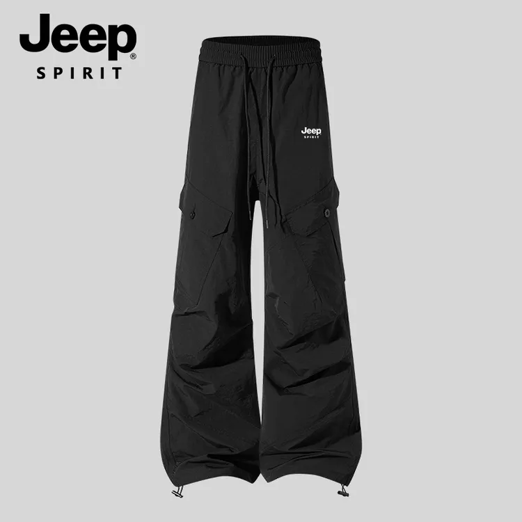 JEEP吉普加绒加厚休闲裤男士防水多口袋防风工装裤直筒秋冬束口裤