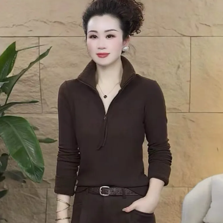 【歌莱图】2025冬款加绒时尚长袖拉链设计感休闲百搭上衣#5212