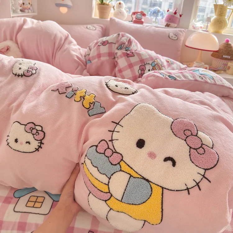牛奶绒四件套毛巾绣冬被双人被子加厚保暖学生宿舍单人被芯被褥