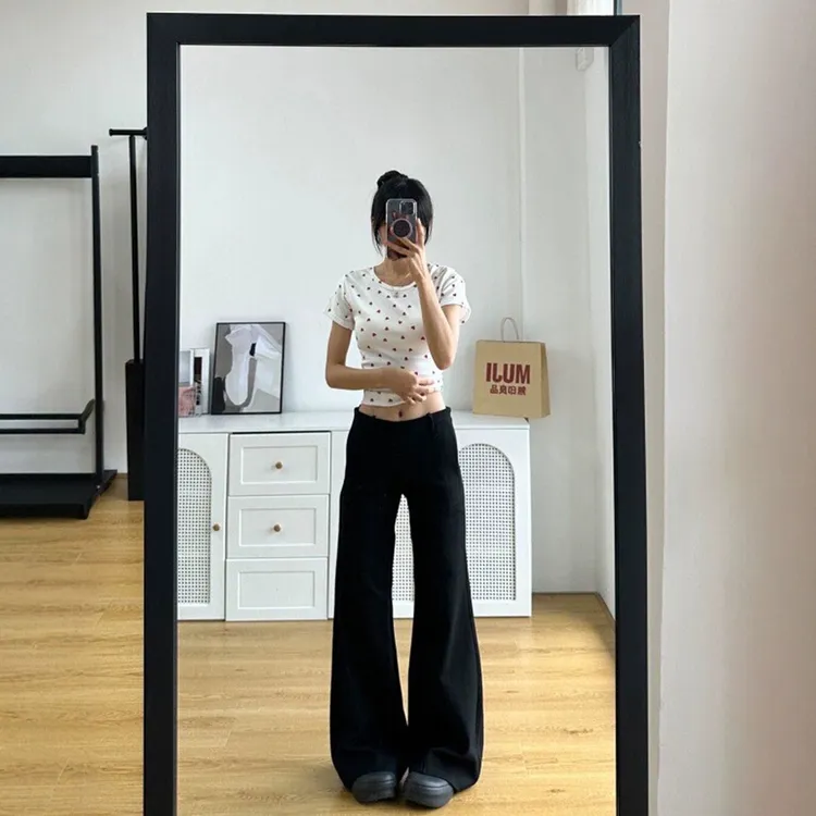 秋冬新款弹力百搭窄版运动休闲裤梨型大码女装宽松显瘦微喇阔腿裤
