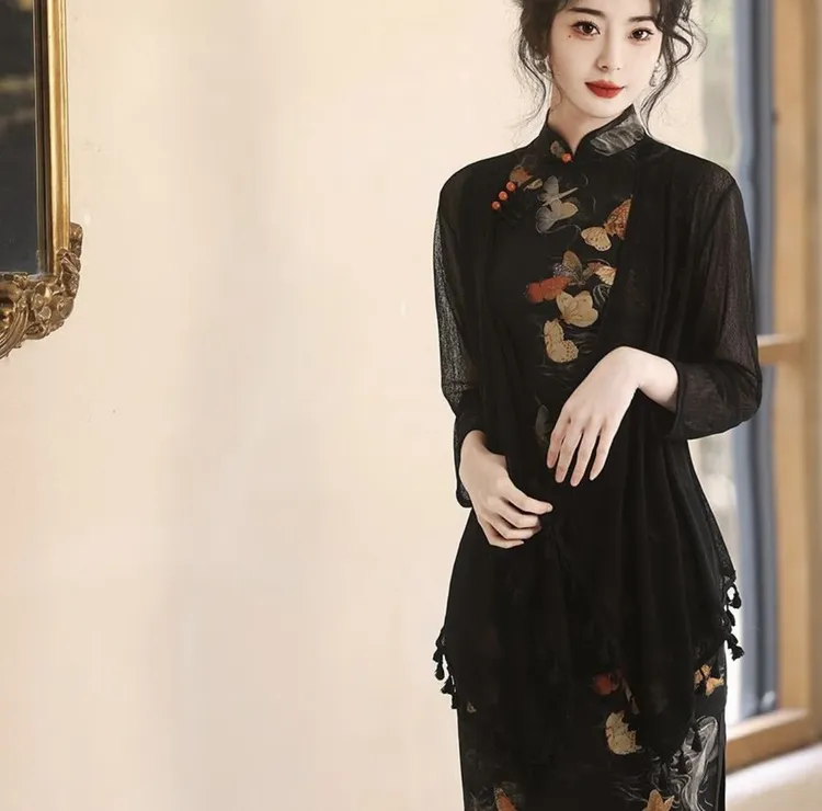 中国风优雅气质夏季长袖民族风无袖少女旗袍复古风