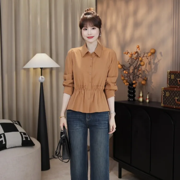 LMENY“出色裁剪”设计感荷叶边抽褶收腰翻领显瘦气质款衬衫25CC011