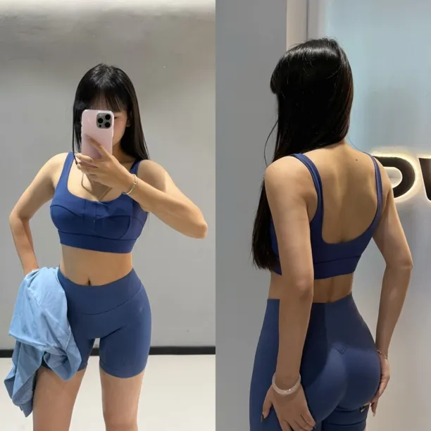 Pipi-【老欧美】明线设计防震跑步健身运动宽肩带背心美背上衣