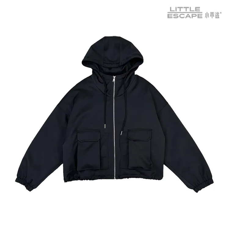小乖逃D亚历休闲款黑色棉服外套潮流秋冬连帽外套时尚加厚231035