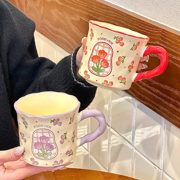 ins郁金香高脚杯高颜值陶瓷马克杯水杯送女生生日礼物结婚伴手礼