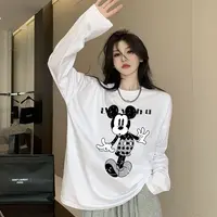 港风ins米奇前后图案潮牌百搭t恤上衣洋气女装纯棉长袖情侣装打底