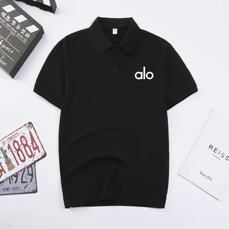 alo夏季大码男装下摆开叉polo衫短袖T恤百搭显瘦商务休闲翻领上衣