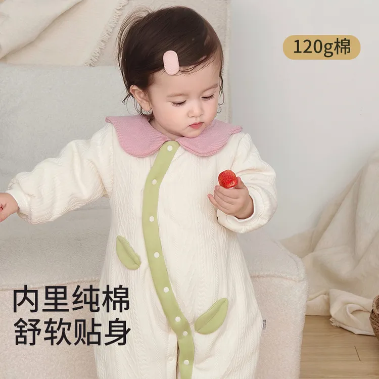 婴儿衣服冬装新生女宝宝连体衣满月百天夹棉外出哈衣爬服冬季保暖
