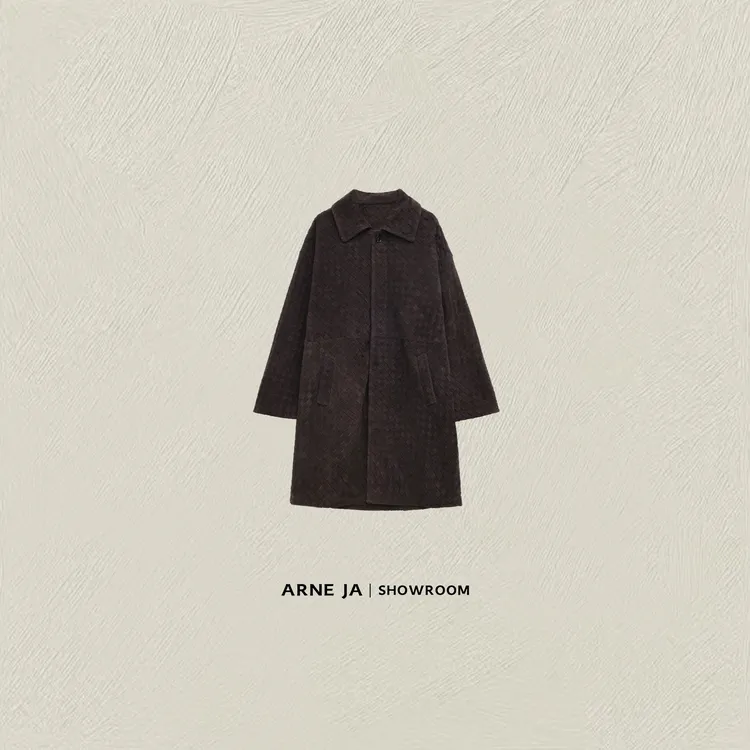 ARNE JA｜“编织美学”重磅复古全牛皮反绒皮格长款外套W8650283