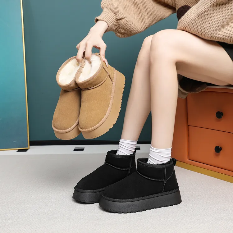 纯色雪地靴 真皮+圈口羊毛+厚绒保暖263001-1 LY