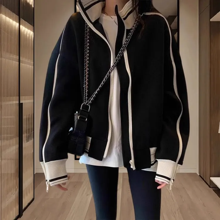 黑色立领棒球服外套女2025秋冬美式小香风小个子休闲夹克上衣爆款