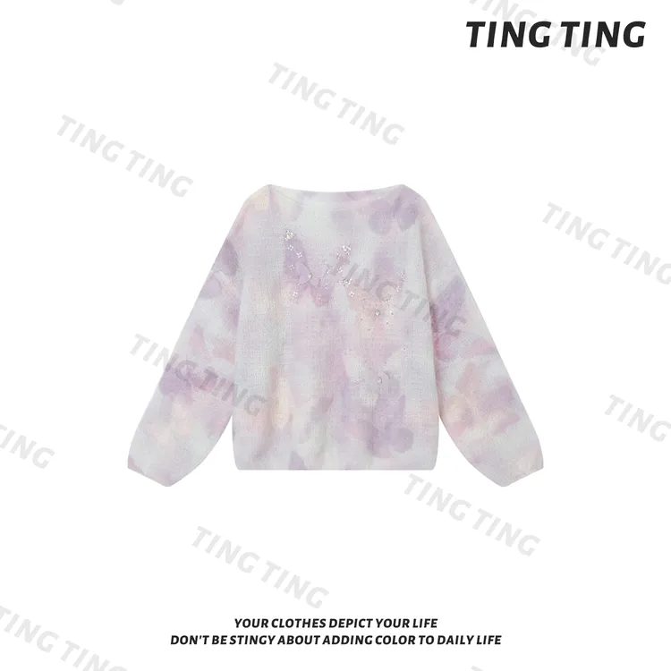【婷婷】《毛衣系列》紫色马海毛绵羊毛软糯毛衣 TT2SQTM2290【Q】