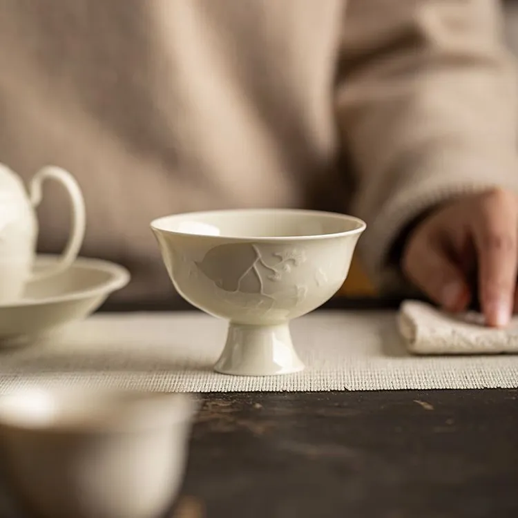 复古定窑白陶瓷茶杯功夫个人专用主人杯小号禅定高足品茗杯家用
