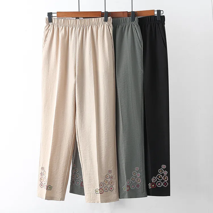 中老年女妈妈夏季加肥加大码裤子特体松紧腰奶奶休闲裤老人九分裤