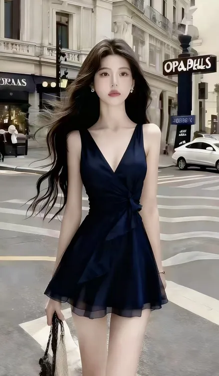 时尚氛围感显瘦A字裙露肩纯欲甜辣风短裙纯色V领无袖收腰连衣裙