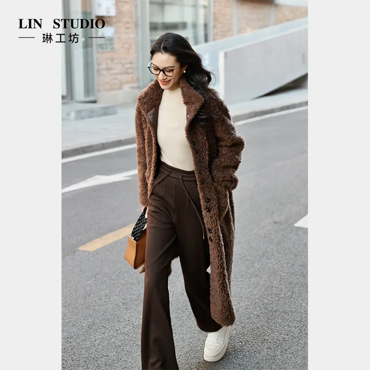 【加厚款 醋酸+绵羊毛】琳工坊“远壤”深咖色直筒裤休闲百搭唐琳设计