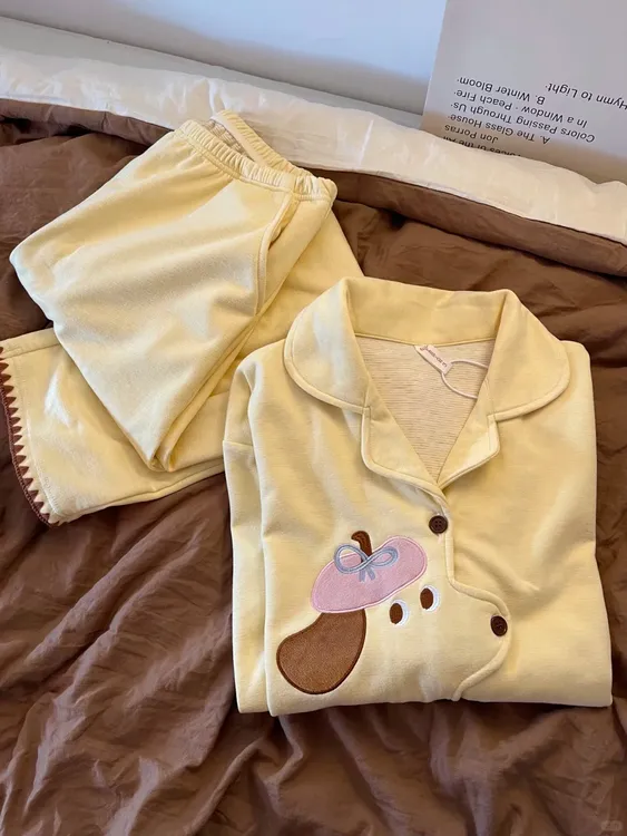 韩系甜美卡通小狗鼻子德绒睡衣女秋冬2025新款保暖家居服大码套装