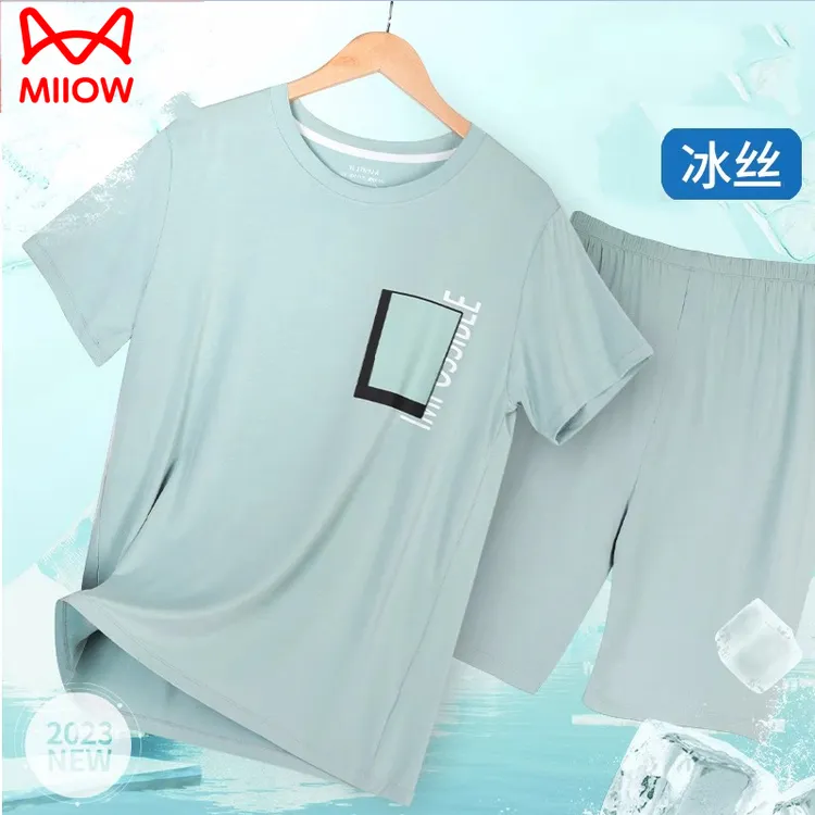 猫人睡衣男士夏天薄款短袖凉感透气家居服短裤夏季休闲男款套装