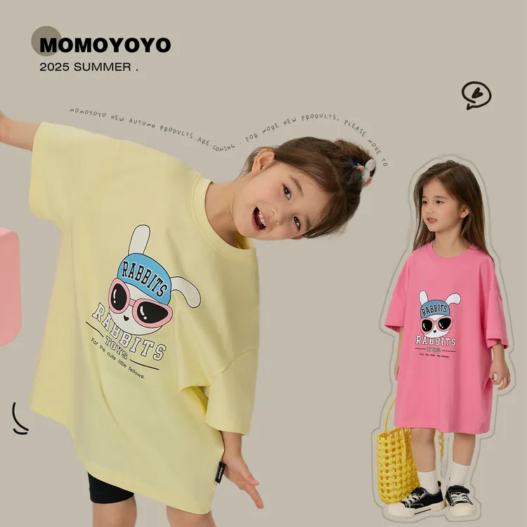 辰辰妈【墨镜兔子】夏洋气卡通印花圆领宽松宝宝t恤裙卡通T 7856X