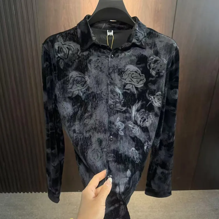 2025男士新款雕花工艺长袖衬衫