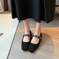（no退no换）玛丽珍鞋韩版方头一字带扣浅口低跟单鞋加肥加宽大码女