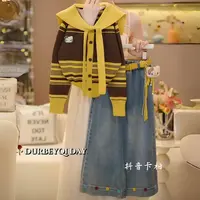 女童2025秋季新款海军领针织毛衣牛仔裤套装5587