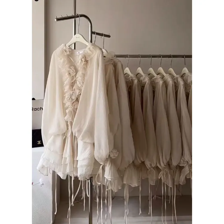 法式设计感波西米亚风重工木耳边荷叶边系带修身显瘦度假风连衣裙