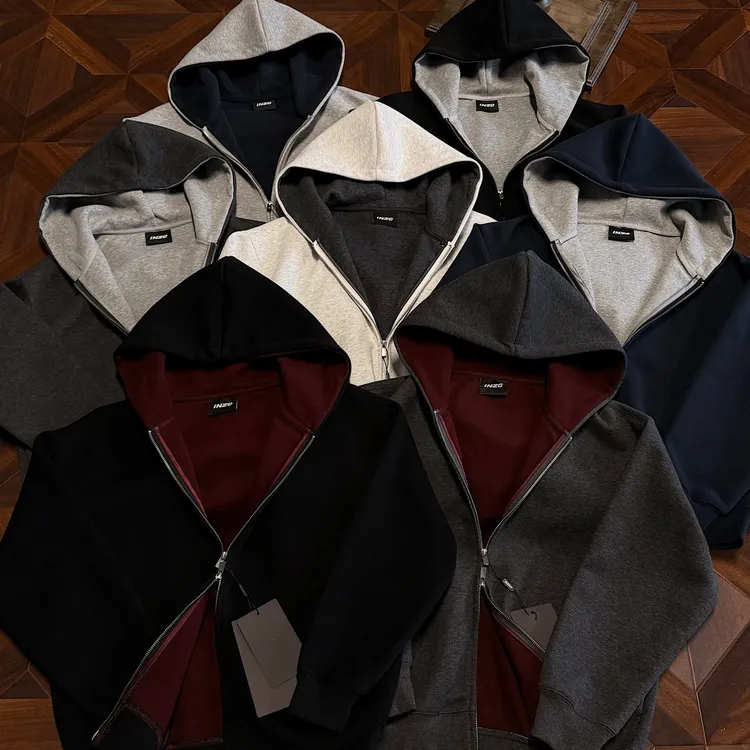 秋季新款外套男慵懒风高级感宽松大码双面拼色重磅开衫连帽卫衣