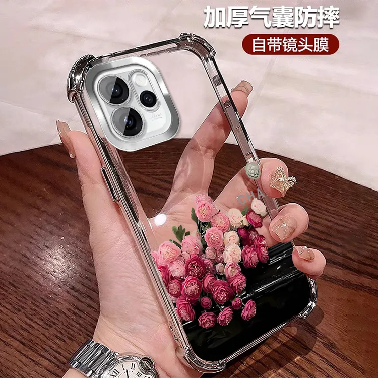 复古玫瑰适用opporeno15手机壳四角防摔15pro全包带镜头膜女士ins