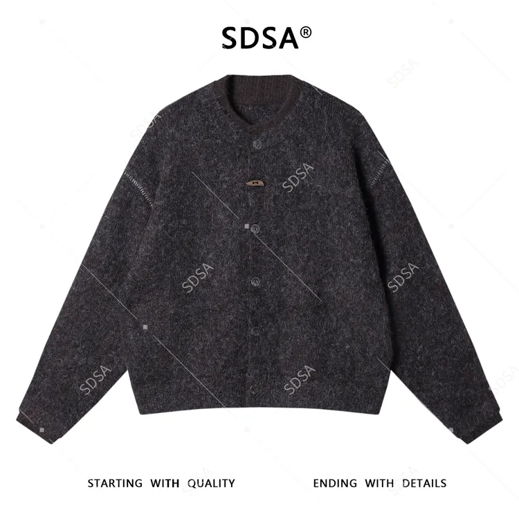 SDSA秋冬新款痞帅男装港风缝线纽扣开衫圆领毛衣百搭慵懒风针织衫