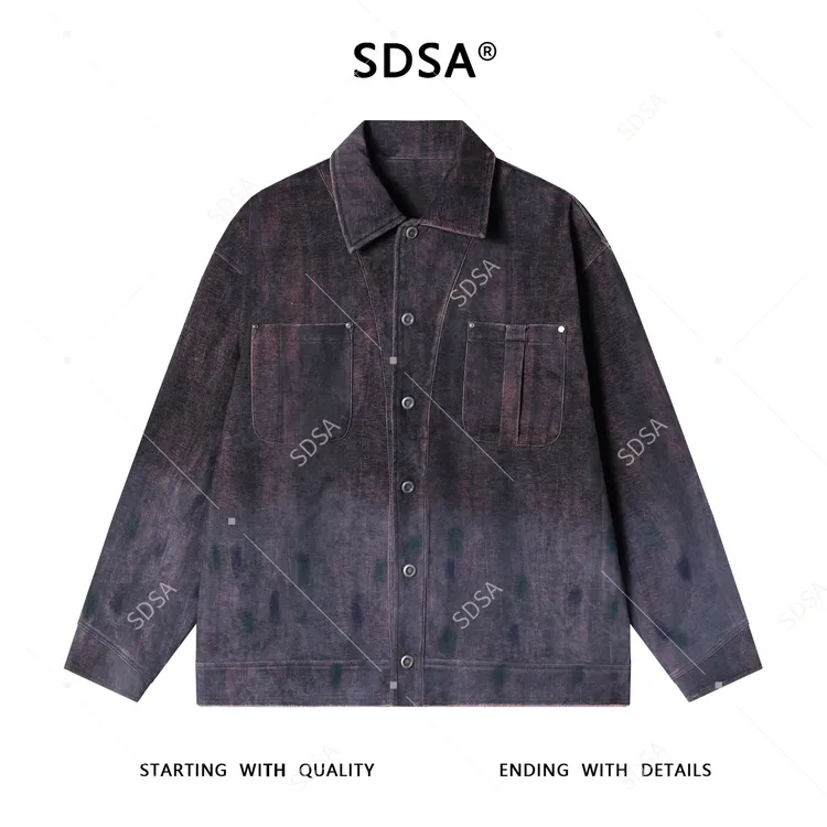 SDSA男士秋冬新款痞帅男装潮流撞色印花翻领夹克时尚做旧休闲外套