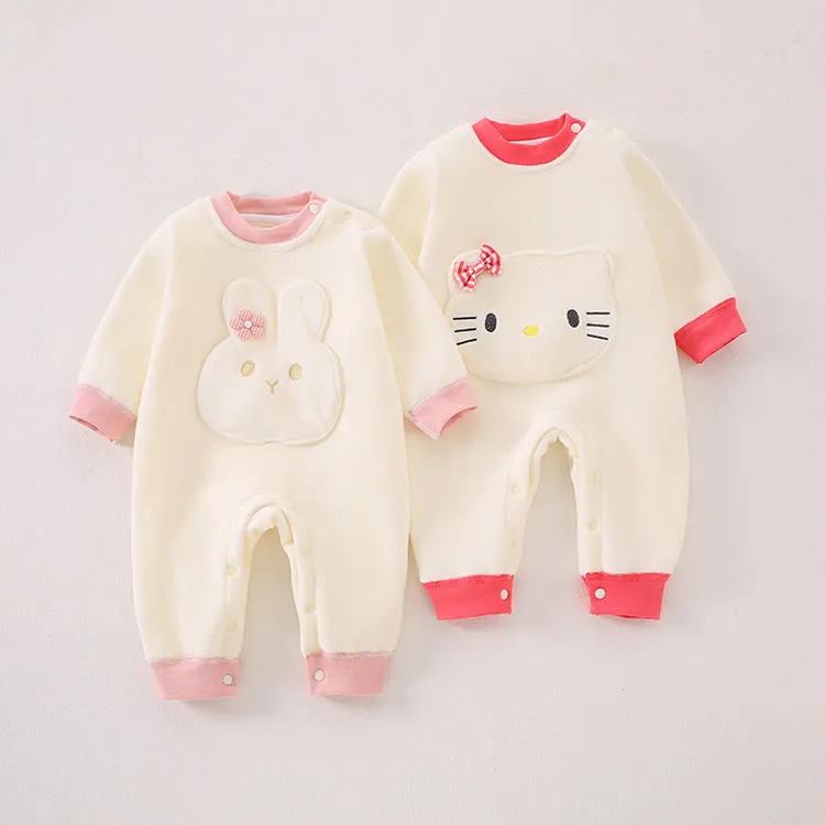 婴儿衣服秋冬加绒男女宝宝一体绒保暖奥粒绒无骨连体衣中厚婴幼儿