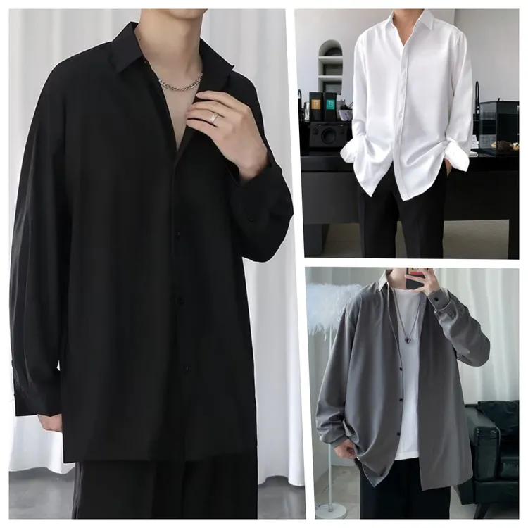 痞帅短袖衬衫男夏季薄款休闲宽松ins垂感痞帅五分衬衣外套潮流