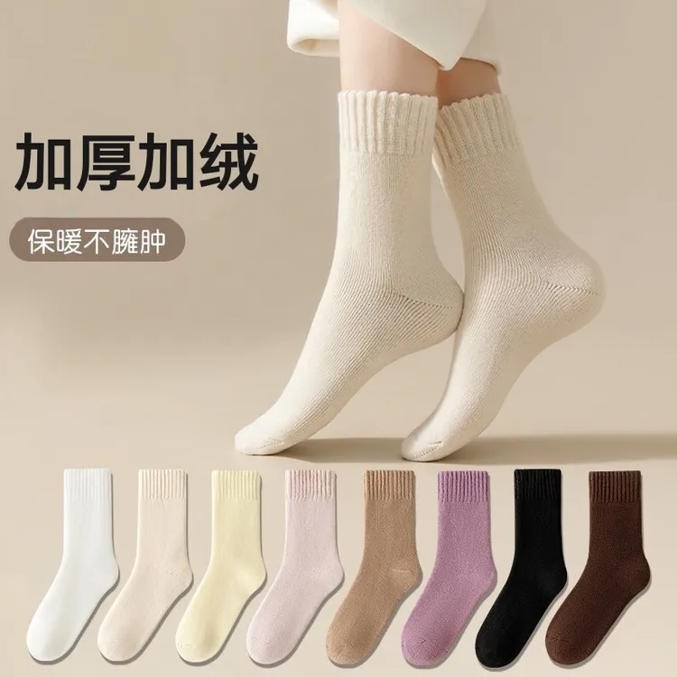 中筒袜子女秋冬季加绒加厚月子袜产后保暖睡眠地板袜毛绒雪地棉袜
